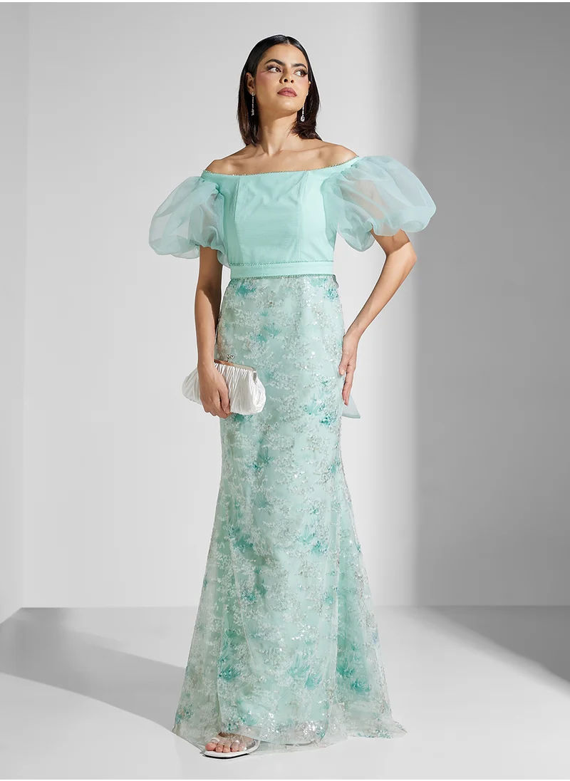 نمشي x Off Shoulder Embellished  Mermaid Gown