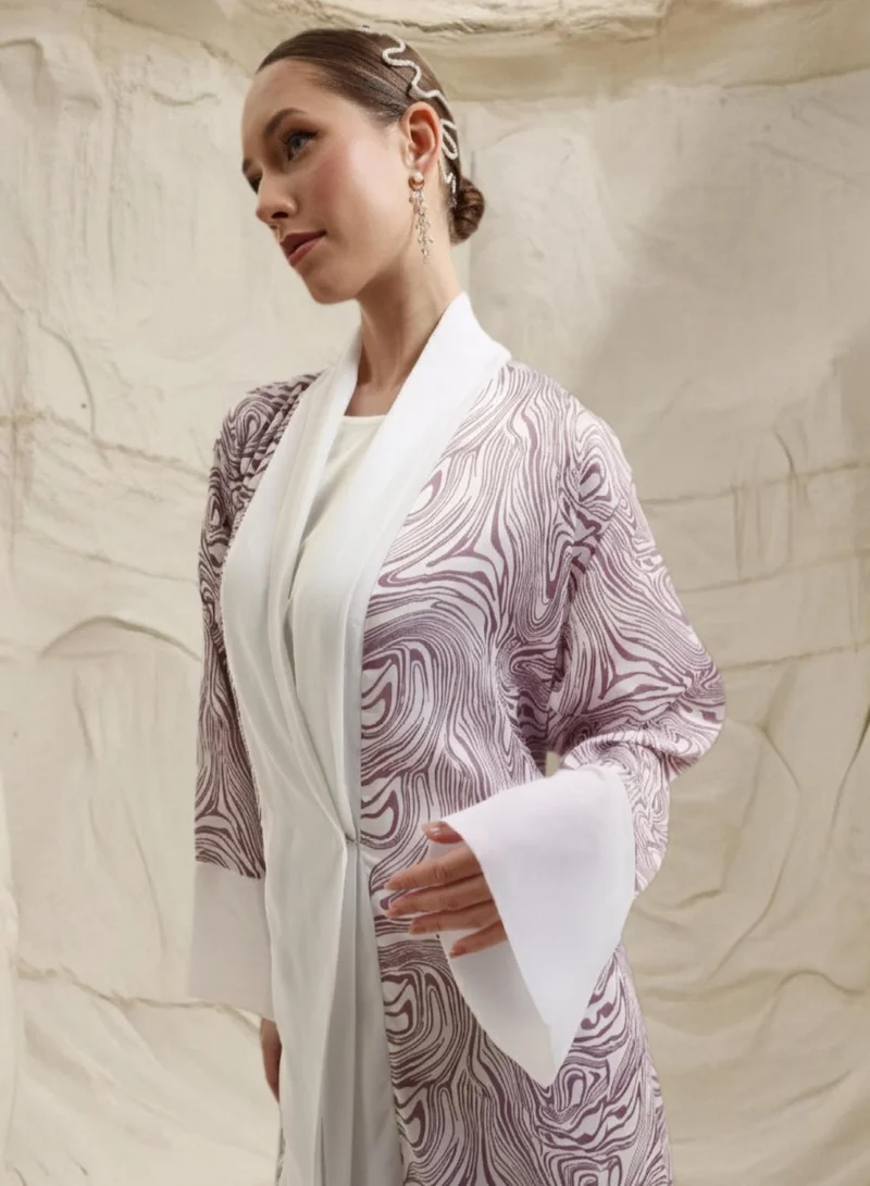 آي شين عباية طويلة مطبوعة منسوجة بلون الخزامى مع حجاب