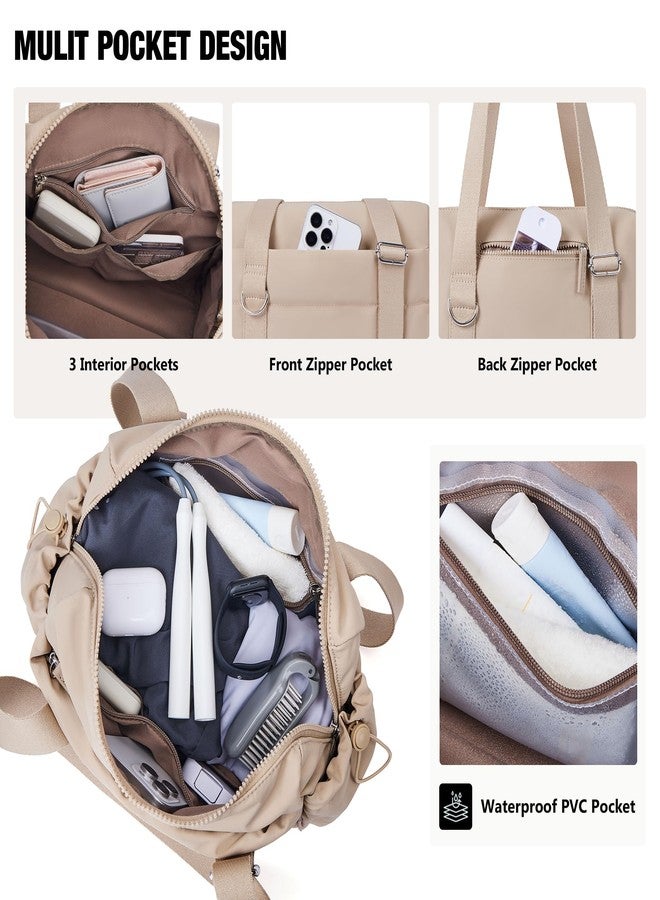 ROULENS Small Gym Bag for Women 2 Set Mini Gym Duffle Bag with Wet Compartment and Coin Wallet, Gym Tote Bag for Workout/Sport/Travel, Khaki, 11.7 x 4.2 x 9 inches - Image 3