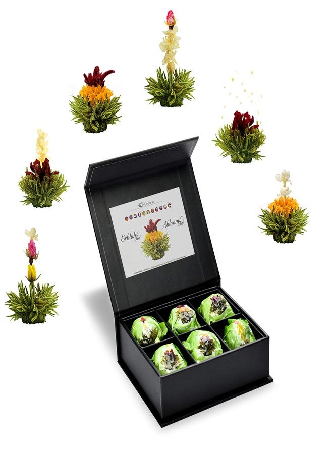 Creano Tea Flowers Mix 6pcs Set Blooming Tea Green Tea in Elegant Magnetic Box with Silver Embossing - Image 1