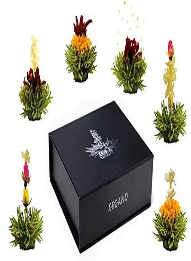 Creano Tea Flowers Mix 6pcs Set Blooming Tea Green Tea in Elegant Magnetic Box with Silver Embossing - Image 2