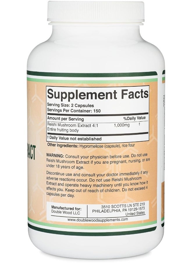 Double Wood Supplements - Reishi Mushroom Capsules 4:1 Ganoderma Extract, 1,000Mg Red Reishi Powder Servings 300 Count, 5 Month Supply, Potent Mushroom Supplement For Immune System Support And Defense - Image 1