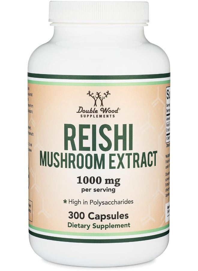 Double Wood Supplements - Reishi Mushroom Capsules 4:1 Ganoderma Extract, 1,000Mg Red Reishi Powder Servings 300 Count, 5 Month Supply, Potent Mushroom Supplement For Immune System Support And Defense - Image 1