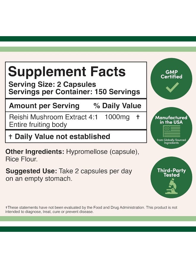 Double Wood Supplements - Reishi Mushroom Capsules 4:1 Ganoderma Extract, 1,000Mg Red Reishi Powder Servings 300 Count, 5 Month Supply, Potent Mushroom Supplement For Immune System Support And Defense - Image 1