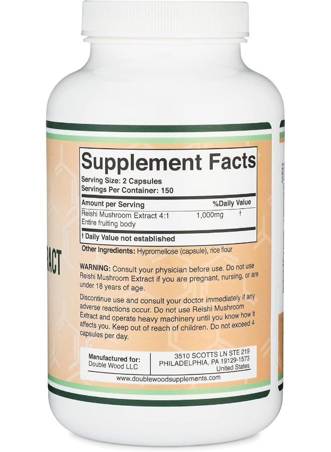Double Wood Supplements Reishi Mushroom Capsules (4:1 Ganoderma Extract, 1,000mg Red Reishi Powder Servings) 300 Count, 5 Month Supply, Potent Mushroom Supplement for Immune System Support and Defense by Double Wood - Image 3