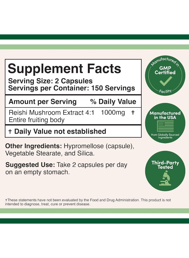 Double Wood Supplements Reishi Mushroom Capsules (4:1 Ganoderma Extract, 1,000mg Red Reishi Powder Servings) 300 Count, 5 Month Supply, Potent Mushroom Supplement for Immune System Support and Defense by Double Wood - Image 2