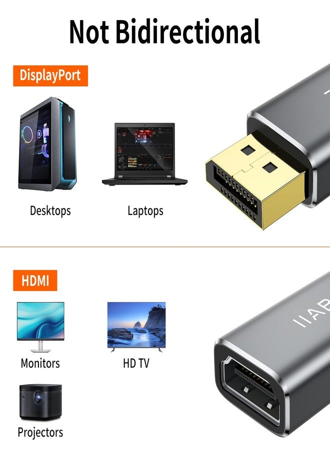 IIABC Displayport to HDMI Adapter， 4K 24K Gold Plated Displayport DP to HDMI Female Converter，Uni-Directional Display Port to HDMI Converter Compatible for Lenovo, HP, Dell &More- Grey - Image 3