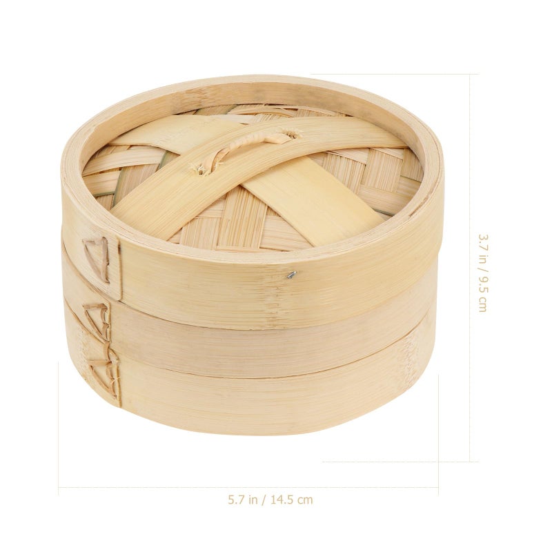 Natural Bamboo Steamer Basket 14 5cm Flat Bottom With Lid For Dumplings Dim Sum - Image 3