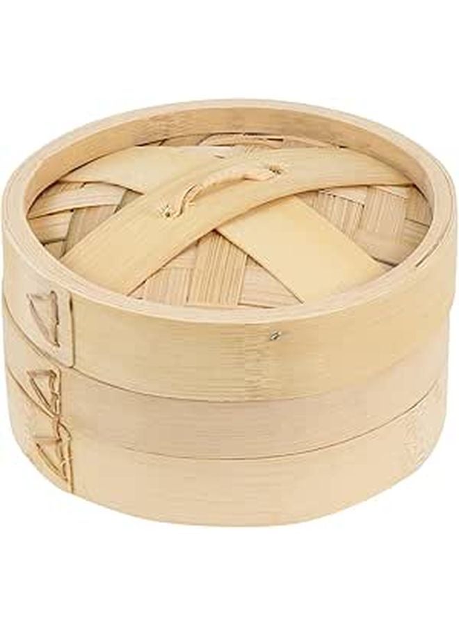 Natural Bamboo Steamer Basket 14 5cm Flat Bottom With Lid For Dumplings Dim Sum - Image 1