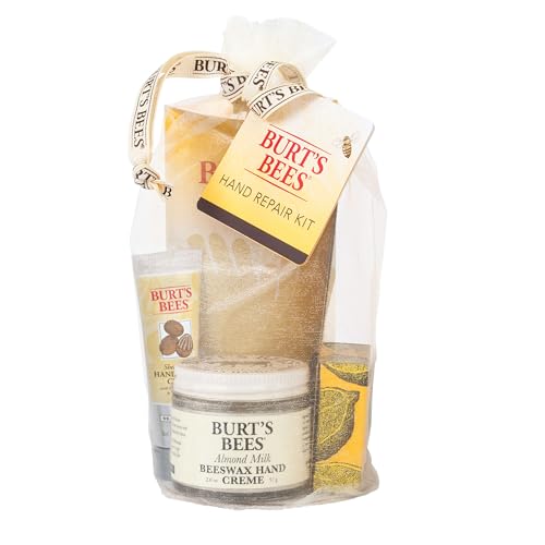 Burt's Bees Gifts Ideas - Hand Repair Set, 3 Hand Creams plus Gloves - Almond Milk, Lemon Butter Cuticle Cream, Shea Butter Repair - Image 1
