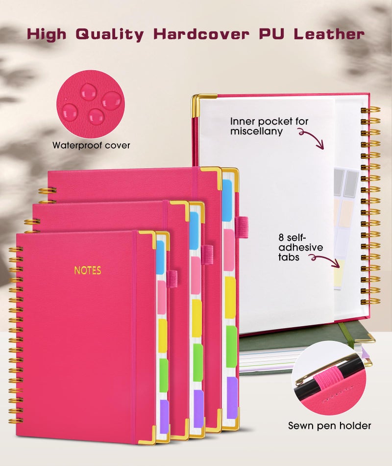 dilitego Hardcover Spiral Notebook journal with Removable Dividers Tabs, 300 Pages Leather 5 Subject Notebook College Ruled, 100GMS A5 Notebooks for Work School Note taking,Lined Journal for Women,A5-Rose - Image 2