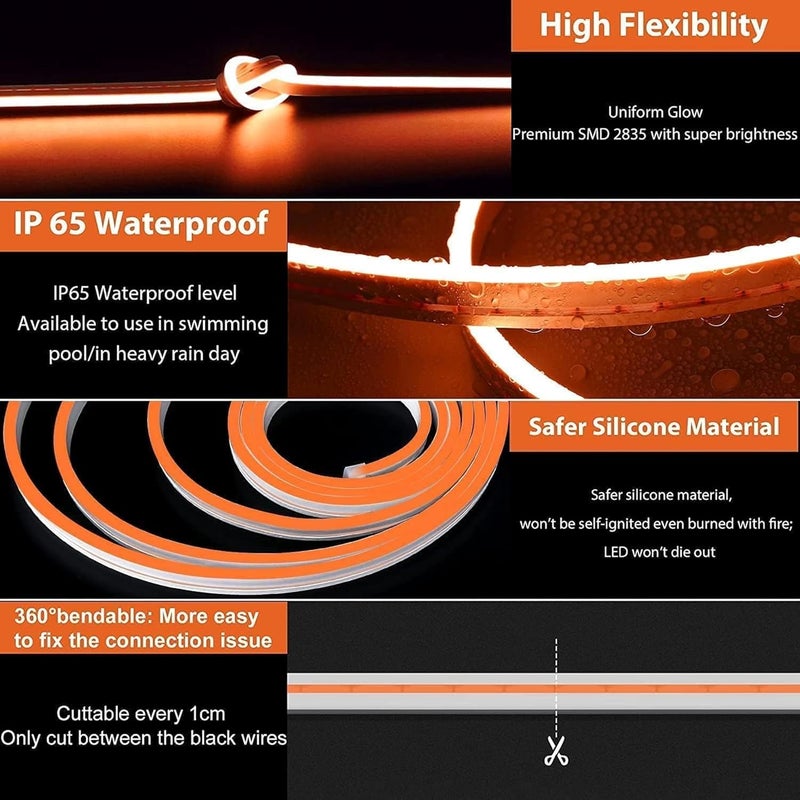 Gesto 16.4 Feet Neon LED Strip Light with 12V Adapter | Cuttable & Flexible Waterproof Rope Light for Wall Decor, Indoor & Outdoor Decoration, Custom Names,Signage & Diwali Decorative Lighting-Orange - Image 3