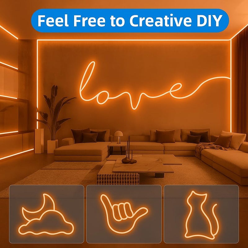 Gesto 16.4 Feet Neon LED Strip Light with 12V Adapter | Cuttable & Flexible Waterproof Rope Light for Wall Decor, Indoor & Outdoor Decoration, Custom Names,Signage & Diwali Decorative Lighting-Orange - Image 2