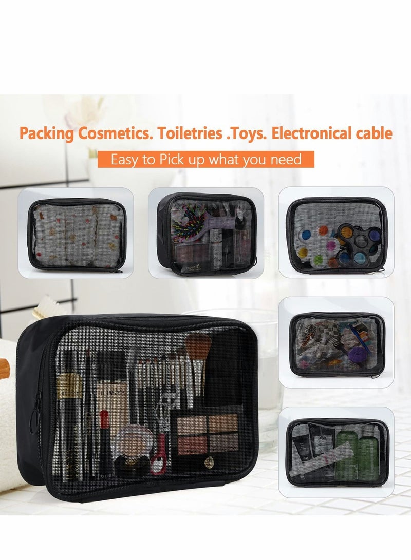 Excefore Travel Mesh Makeup Bags Set 3 Pieces See Through Zipper Pouch Cosmetic and Toiletry Organizer Bag for Offices Accessories, S M L(Black) - Image 4