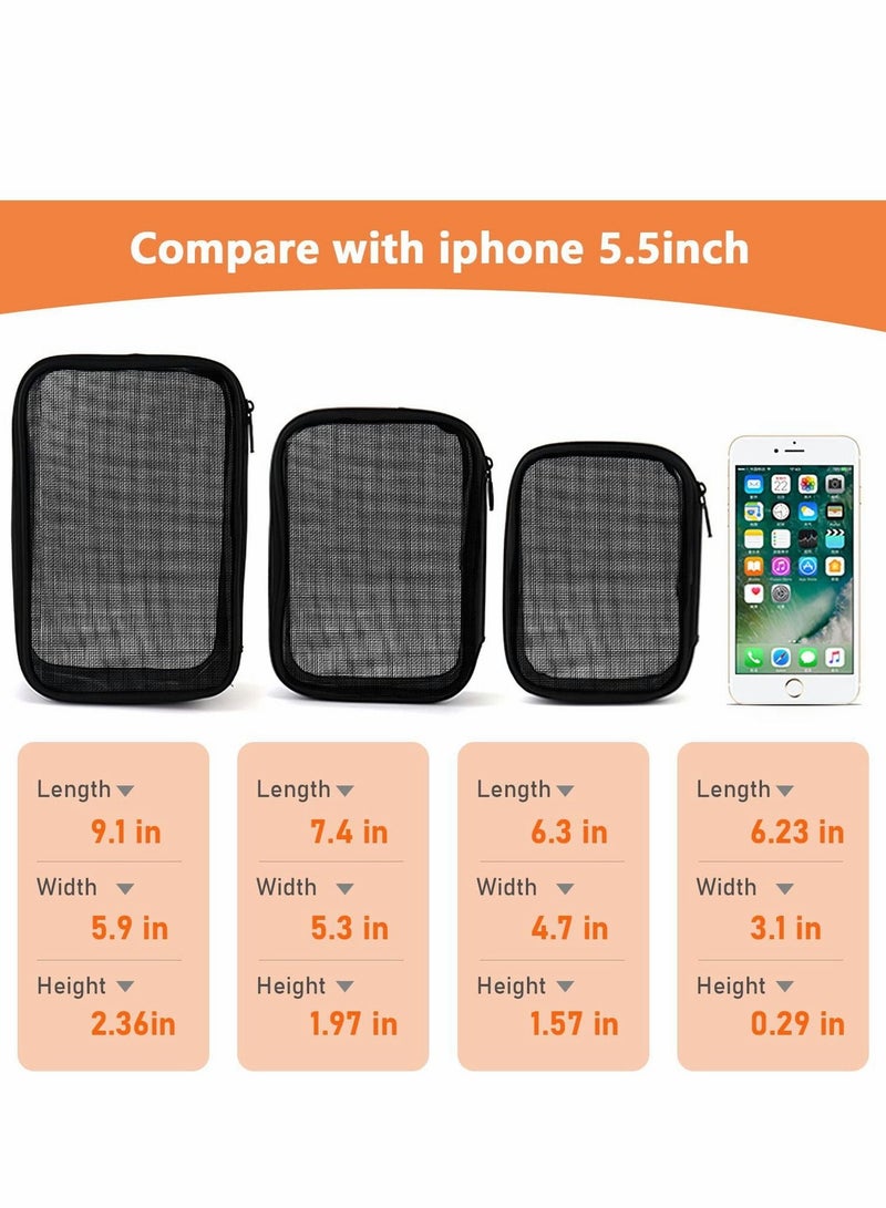Excefore Travel Mesh Makeup Bags Set 3 Pieces See Through Zipper Pouch Cosmetic and Toiletry Organizer Bag for Offices Accessories, S M L(Black) - Image 2