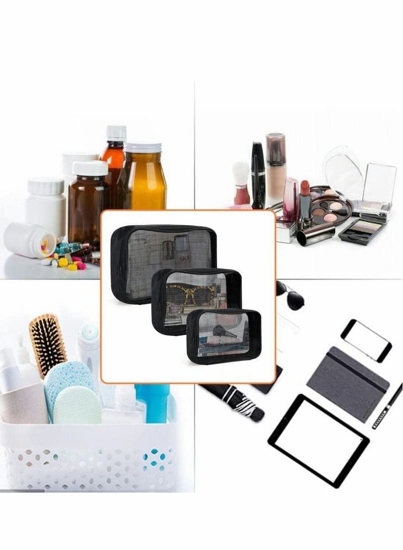 Excefore Travel Mesh Makeup Bags Set 3 Pieces See Through Zipper Pouch Cosmetic and Toiletry Organizer Bag for Offices Accessories, S M L(Black) - Image 5