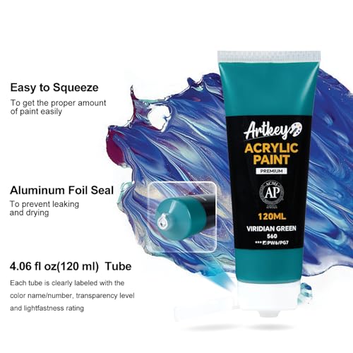 Artkey Acrylic Paint Set - 8 Colors (120 ml/4.06 oz) Tubes, Rich & Vibrant Pigments, Professional Artists Acrylic Paints - Art Supplies for Canvas Wood Rock Clay Fabric Ceramics Art Crafts Painting - Image 3