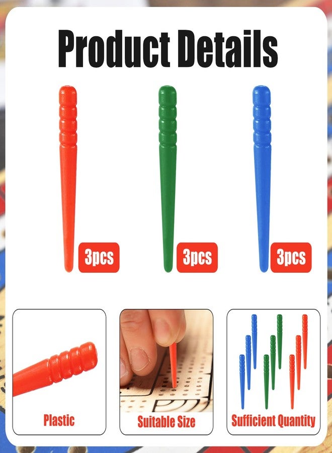 NQEUEPN 9pcs Cribbage Board Pegs, Plastic Cribbage Pegs Fit 1/8 Holes Peg Board Game Traditional Crib Board Pins Cribbage Board Game Accessories (Red, Blue, Red) - Image 3