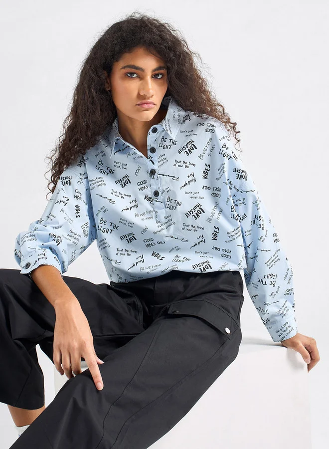 Splash FAV Printed Shirt with Collar and Long Sleeves