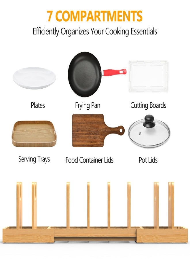 FoverOne Expandable Pot Lid Organizer, Bamboo Pot and Pan Organizer for Under Cabinet, 16" to 28" Adjustable Length and 8pcs Dividers - Image 2