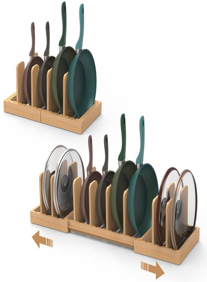 FoverOne Expandable Pot Lid Organizer, Bamboo Pot and Pan Organizer for Under Cabinet, 16" to 28" Adjustable Length and 8pcs Dividers - Image 1
