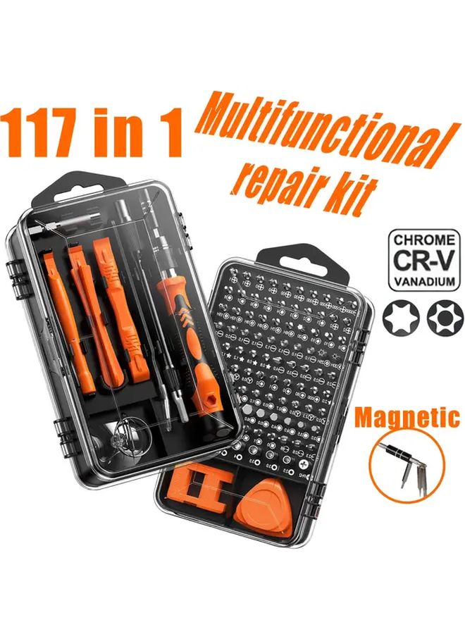 117pcs Gray Precision Screwdriver Set Magnetic Repair Tool Kit With Anti Slip Handle - Image 1