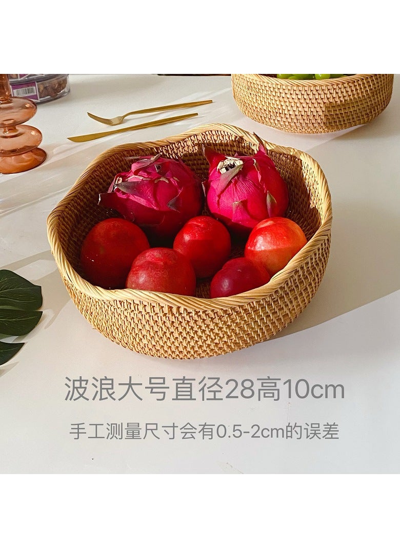 Generic - Vietnam rattan wholesale storage fruit basket bread basket candy snacks rattan storage basket snack plate round basketWavy fruit basket large size 28*10cm Wavy fruit basket large size 28*10cm - Image 1