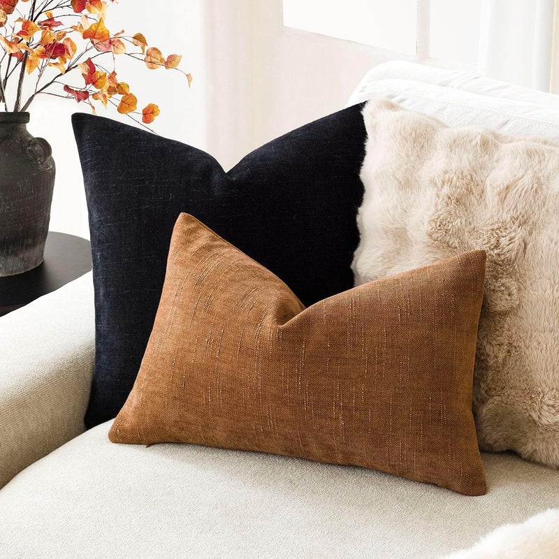 Foindtower Pack of 2 Soft Textured Chenille Throw Decorative Pillow Covers Lumbar Accent Solid Cushion Cover Cozy Farmhouse Pillow Case with Zippe for Couch Sofa Bed Living Room 12x24 Inch, Bronze - Image 5