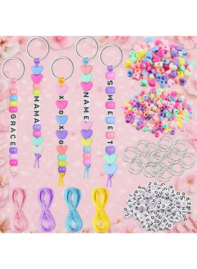 566 قطعة طقم صناعة سلسلة مفاتيح DIY مع خرز قلوب حروف قابلة للتعديل هدايا حفلات - Image 3