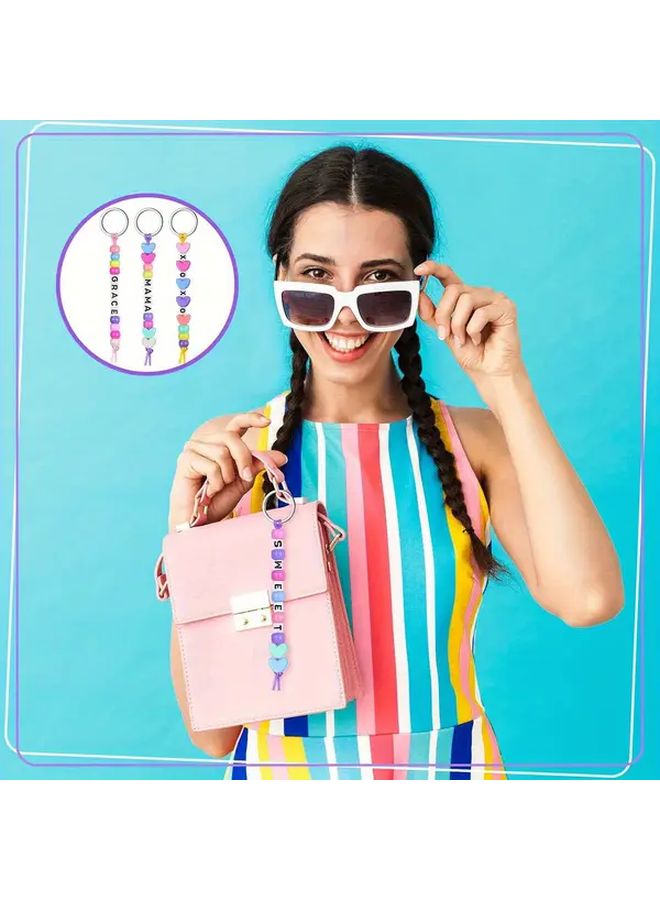 566 قطعة طقم صناعة سلسلة مفاتيح DIY مع خرز قلوب حروف قابلة للتعديل هدايا حفلات - Image 2