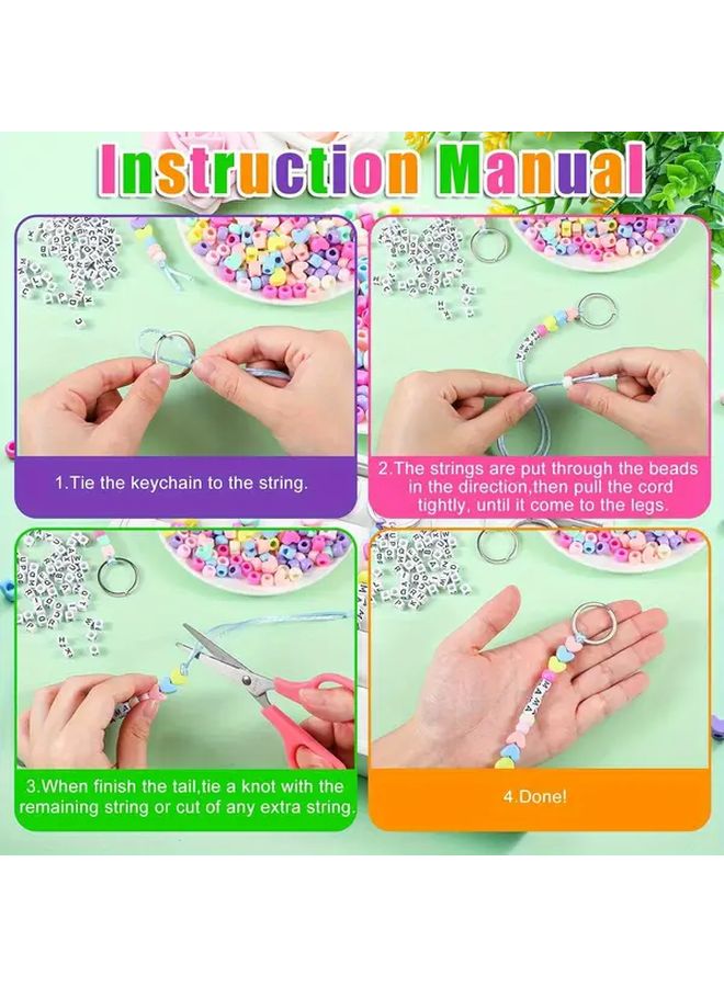 566 قطعة طقم صناعة سلسلة مفاتيح DIY مع خرز قلوب حروف قابلة للتعديل هدايا حفلات - Image 5
