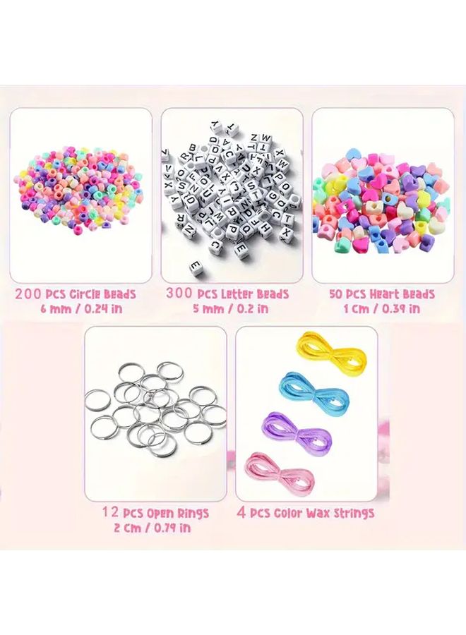 566 قطعة طقم صناعة سلسلة مفاتيح DIY مع خرز قلوب حروف قابلة للتعديل هدايا حفلات - Image 1