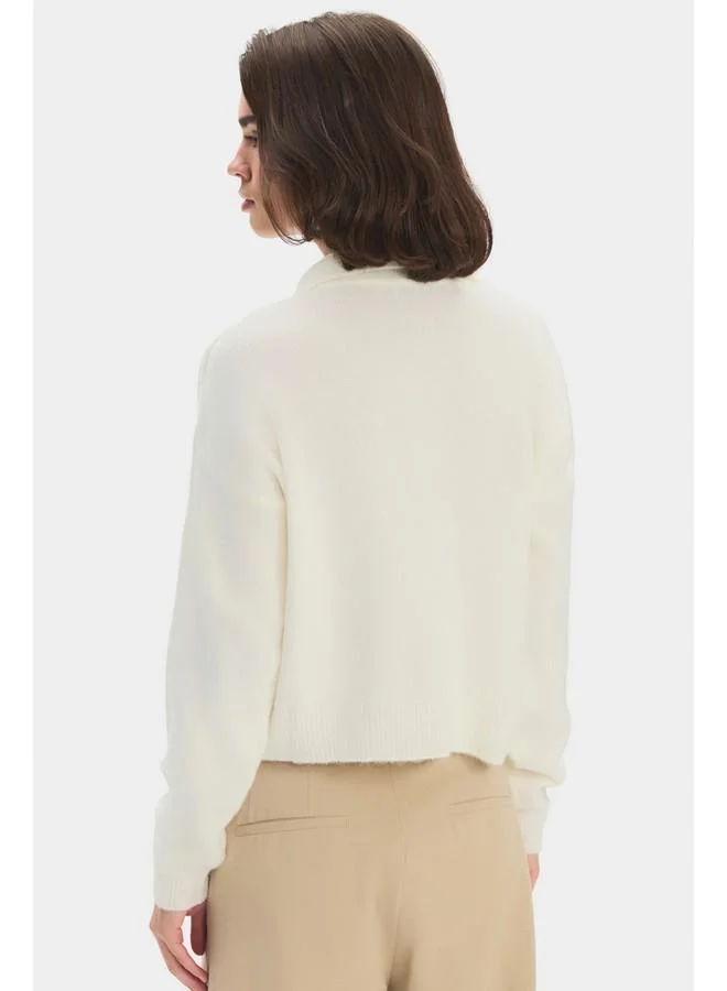 جون June Women Polo Neck Button Detailed Knitwear Sweater Ecru
