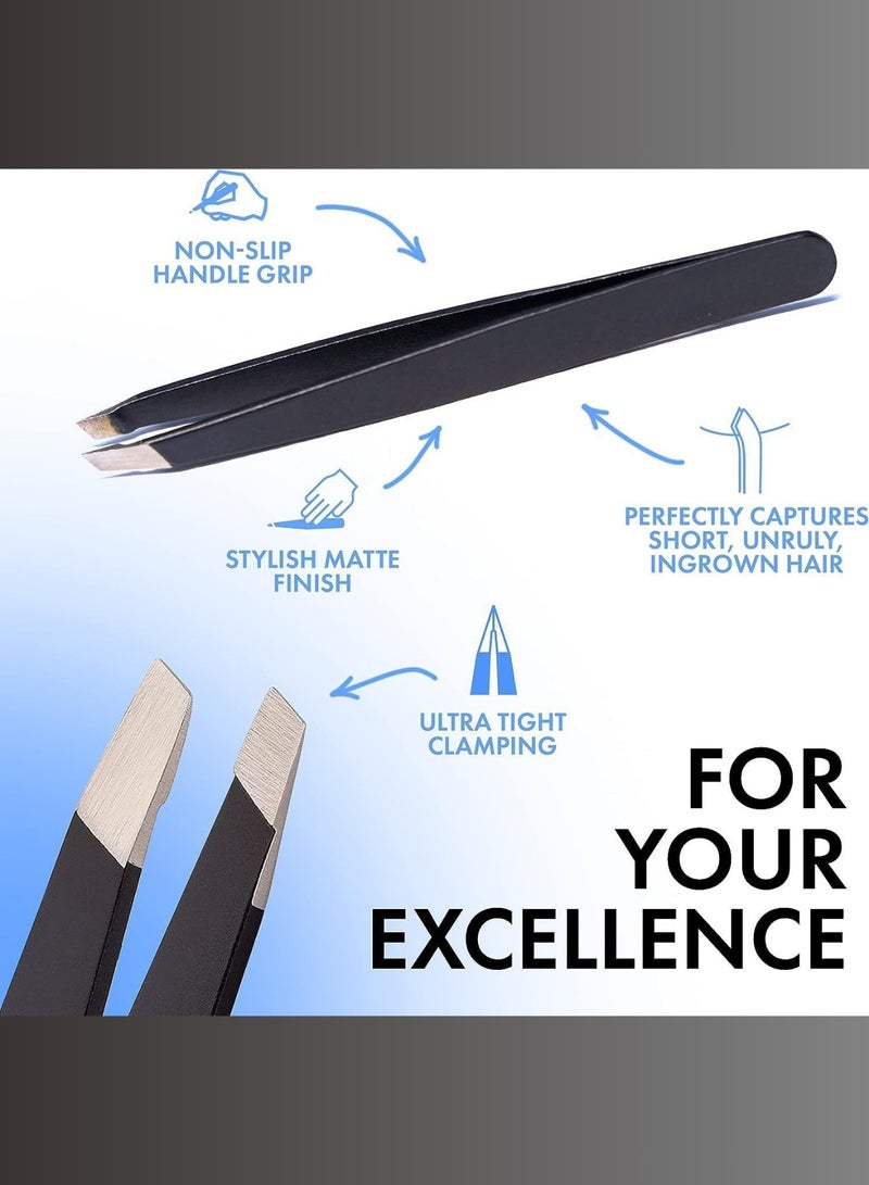 RCler lab. Professional Stainless Steel Eyebrow Tweezers – Precision Slanted Tip for Perfect Hair Removal, Durable & Sharpenable Design, for Men & Women, 2 pcs  - Image 3