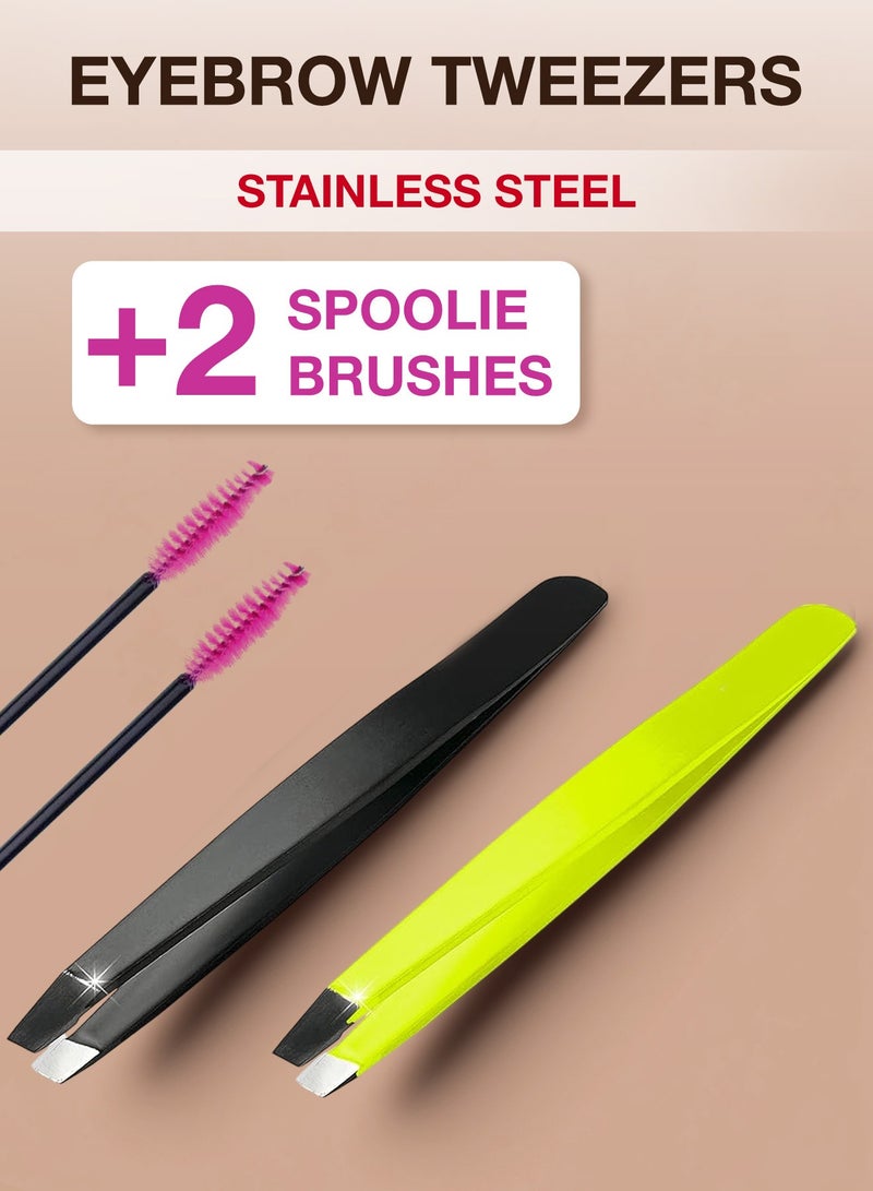 RCler lab. Professional Stainless Steel Eyebrow Tweezers – Precision Slanted Tip for Perfect Hair Removal, Durable & Sharpenable Design, for Men & Women, 2 pcs  - Image 1