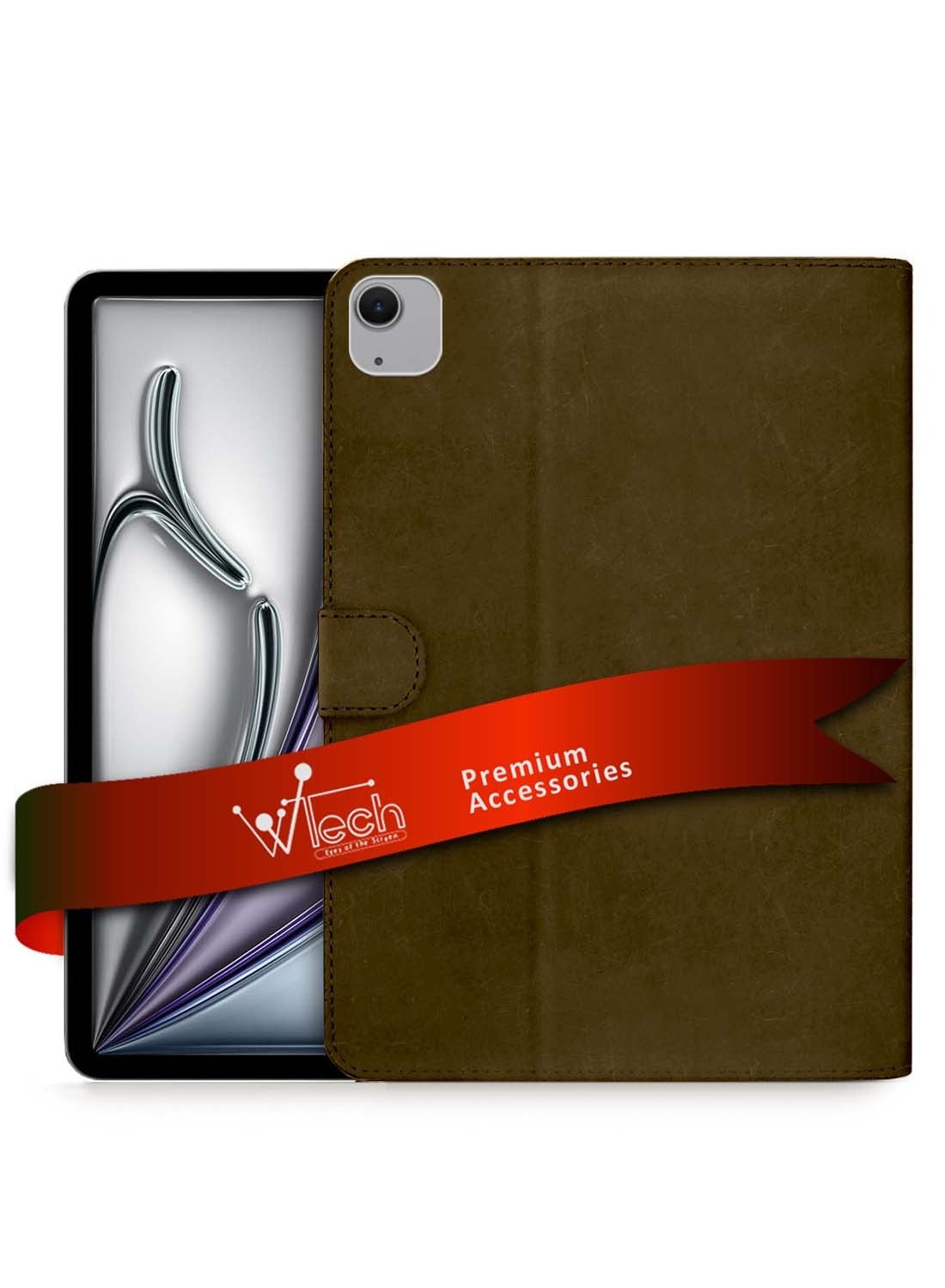 Wtech Apple iPad Air 11 (iPad Air 6) 5G 2024 (6th Gen) 11 inch / Apple iPad Air 11‑inch (M3) 2025 WTech PU Leather Magnetic Closure Flip Case Cover - Dark Brown