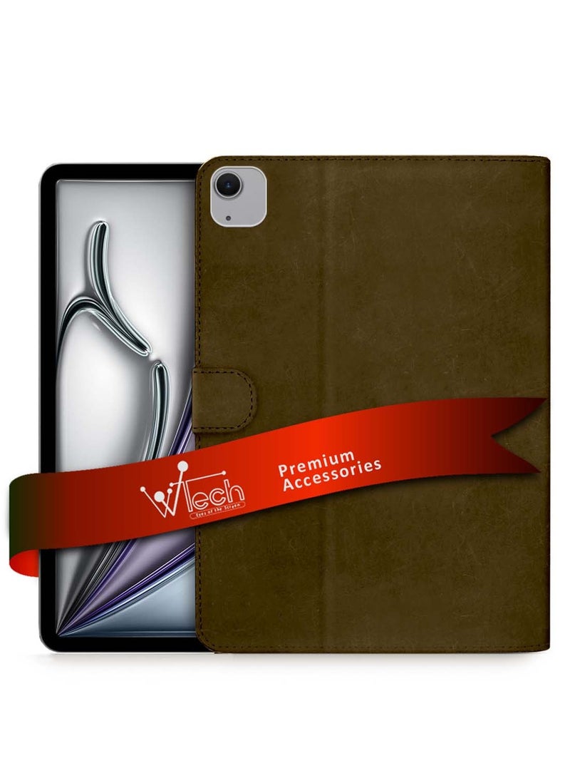 Wtech Apple iPad Air 11 (iPad Air 6) 5G 2024 (6th Gen) 11 inch / Apple iPad Air 11‑inch (M3) 2025 WTech PU Leather Magnetic Closure Flip Case Cover - Dark Brown - Image 1