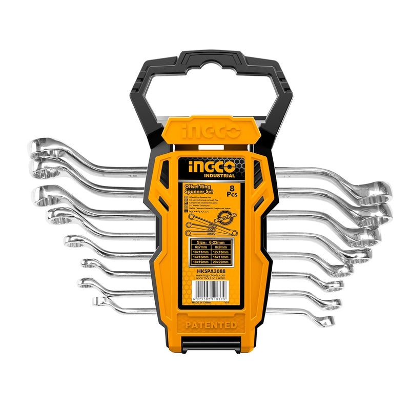 Ingco 8 pcs Offset Ring Spanner Set Size622mm CRV Material - Image 1