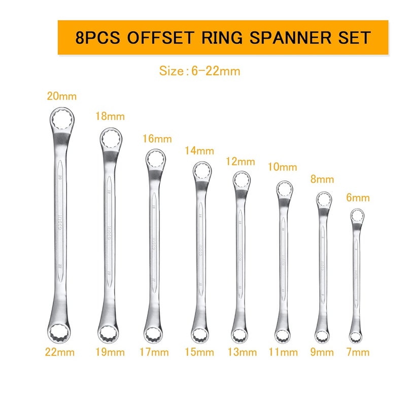 Ingco 8 pcs Offset Ring Spanner Set Size622mm CRV Material - Image 2