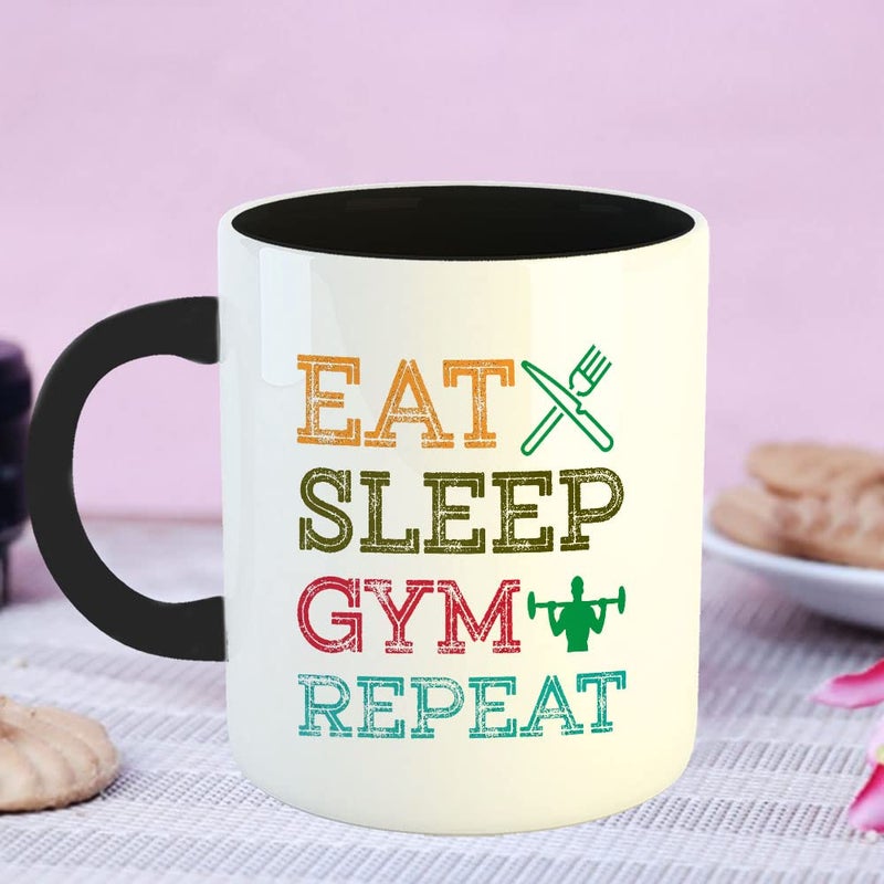 Happu Happu Printed Ceramic Coffee Mug Eat Sleep Gym Repeat Gift for Gym Lovers Gym Trainers Gym Sir Gym BoysGirls Fitness Enthusiast 325 ML11Oz 4995BK  - Image 4