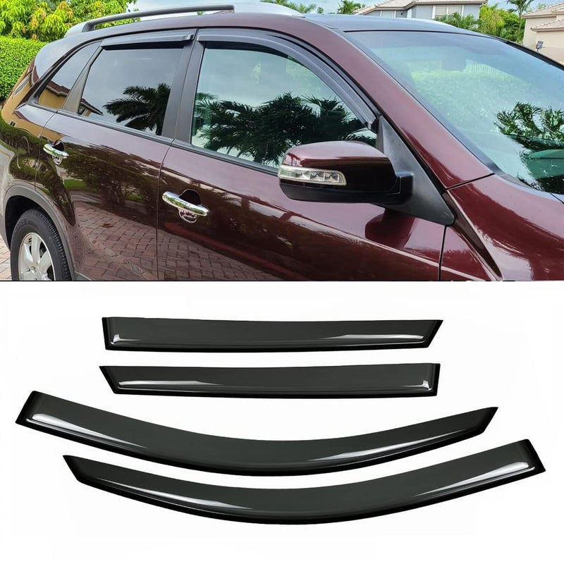 Puermto 94187 Side Window Wind Vent Deflectors fit for 20112015 Kia Sorento 4pcs OutChannel TapeOn Nice Rain Guards SetDark Smoke Window Visor