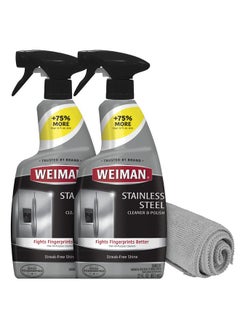 Weiman Weiman Stainless Steel Cleaner and Polish - Protects Appliances from Fingerprints, Leaves a Streak-Free Shine for Refrigerator, Dishwasher, Oven, Grill, 2 Pack With Microfiber Cloth  - Image 1