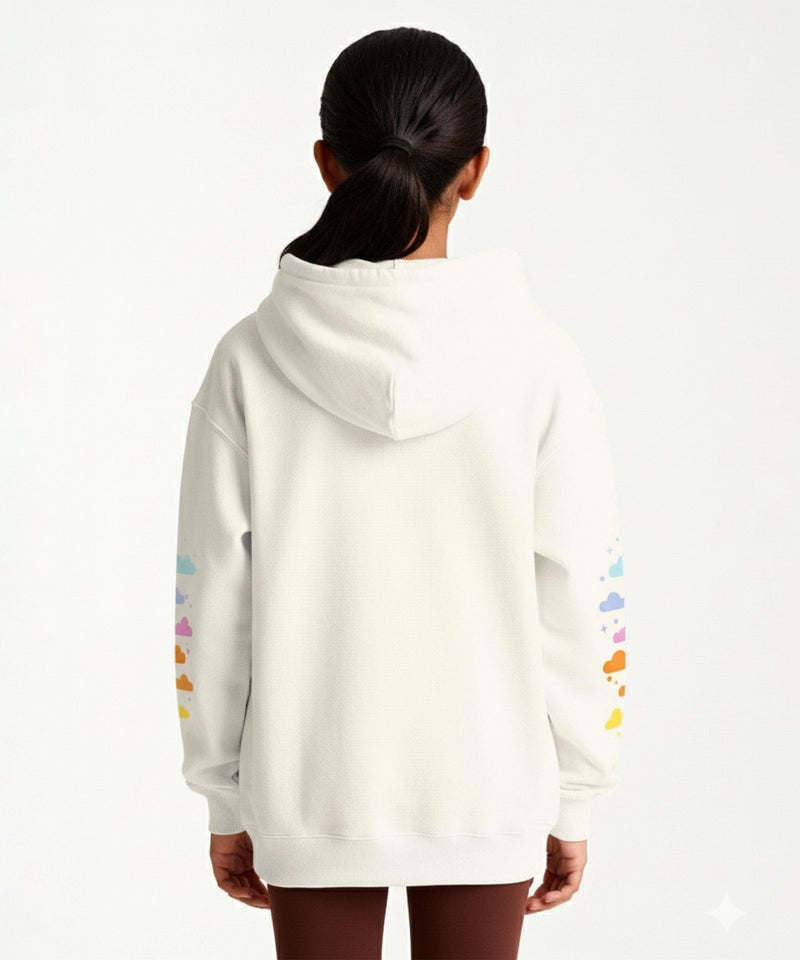 KYDA KIDS® Girls Loop Knit Premium Printed Hooded Sweatshirt | Regular Fit Full Sleeve Hoodie | Soft Warm Comfortable Winter Wear for Girls Half White - Image 3