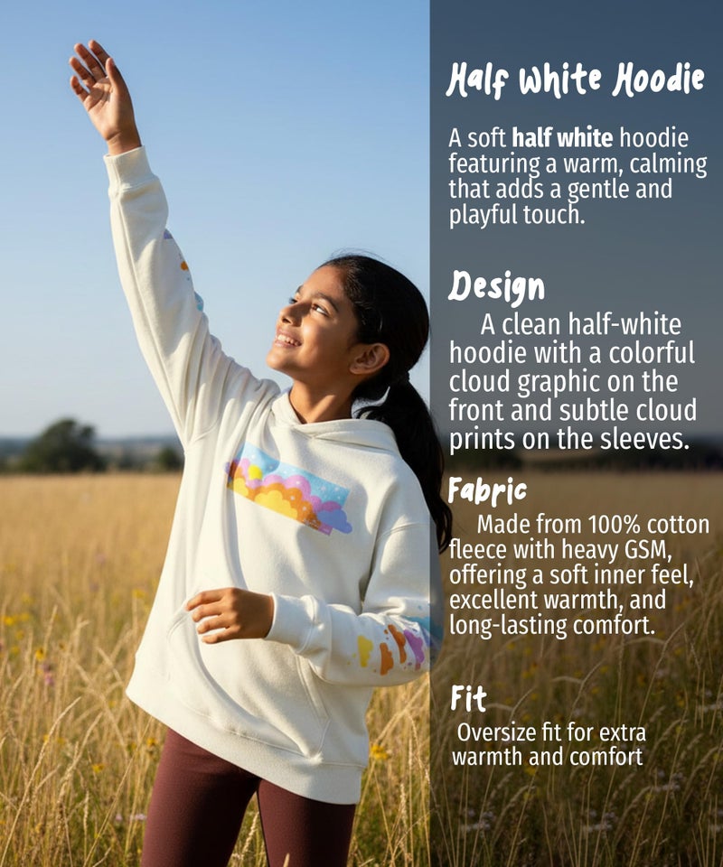 KYDA KIDS® Girls Loop Knit Premium Printed Hooded Sweatshirt | Regular Fit Full Sleeve Hoodie | Soft Warm Comfortable Winter Wear for Girls Half White - Image 4