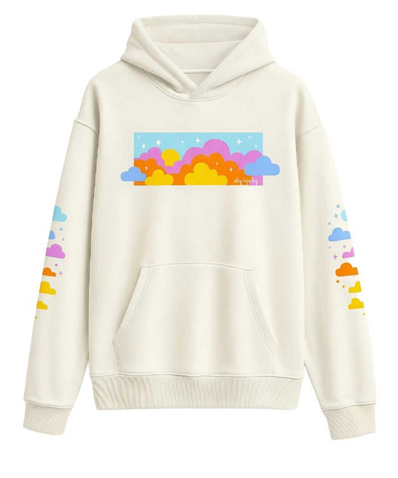 KYDA KIDS® Girls Loop Knit Premium Printed Hooded Sweatshirt | Regular Fit Full Sleeve Hoodie | Soft Warm Comfortable Winter Wear for Girls Half White - Image 1