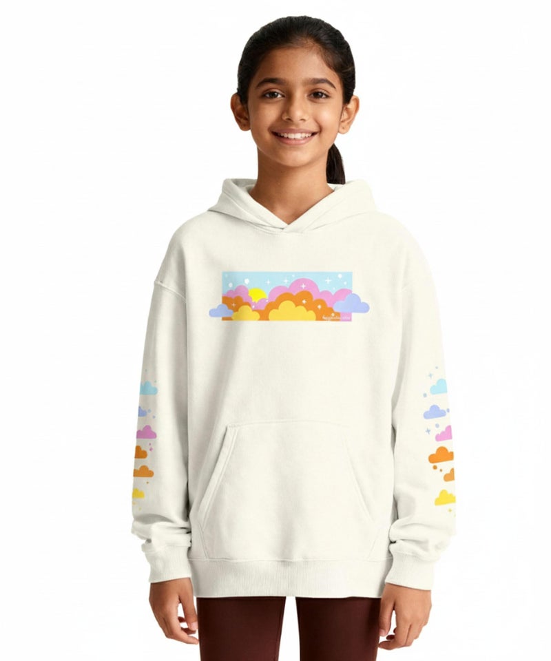 KYDA KIDS® Girls Loop Knit Premium Printed Hooded Sweatshirt | Regular Fit Full Sleeve Hoodie | Soft Warm Comfortable Winter Wear for Girls Half White - Image 2