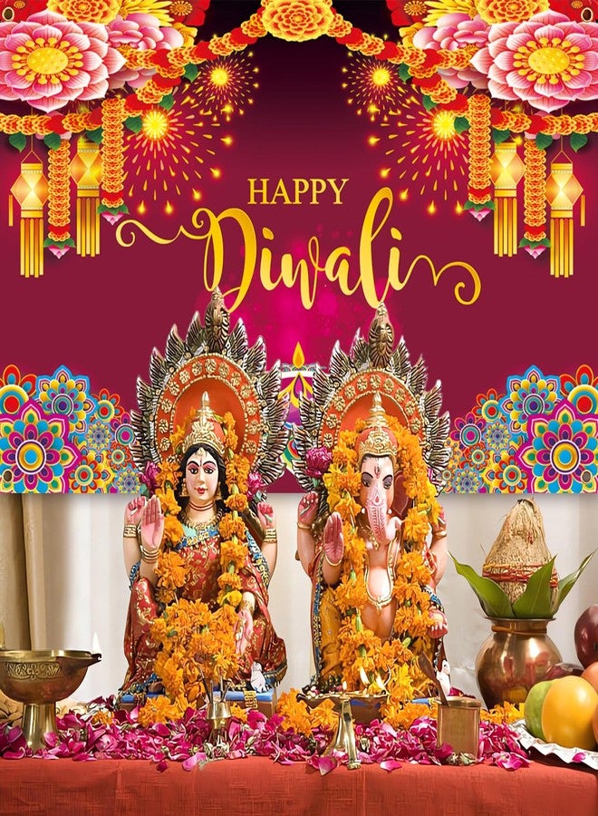 JULMELON Happy Diwali Backdrop Banner Decorations, 59x35.5 Inch Indian Diwali Backdrop Decorations for Home Wall Hanging,Diwali Photo Booth Props Background Banner Diyas Decor Supplies - Image 5