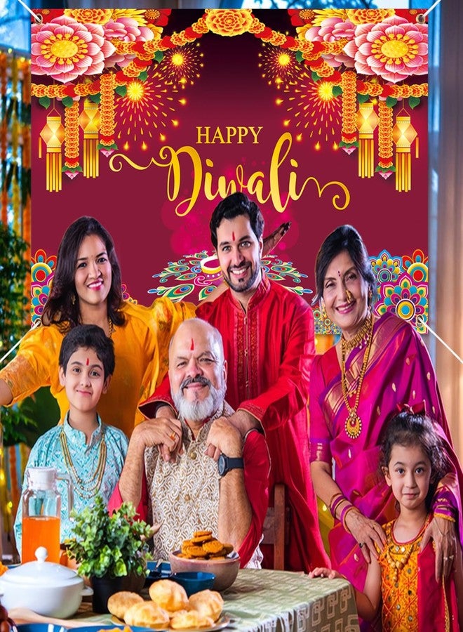 JULMELON Happy Diwali Backdrop Banner Decorations, 59x35.5 Inch Indian Diwali Backdrop Decorations for Home Wall Hanging,Diwali Photo Booth Props Background Banner Diyas Decor Supplies - Image 4