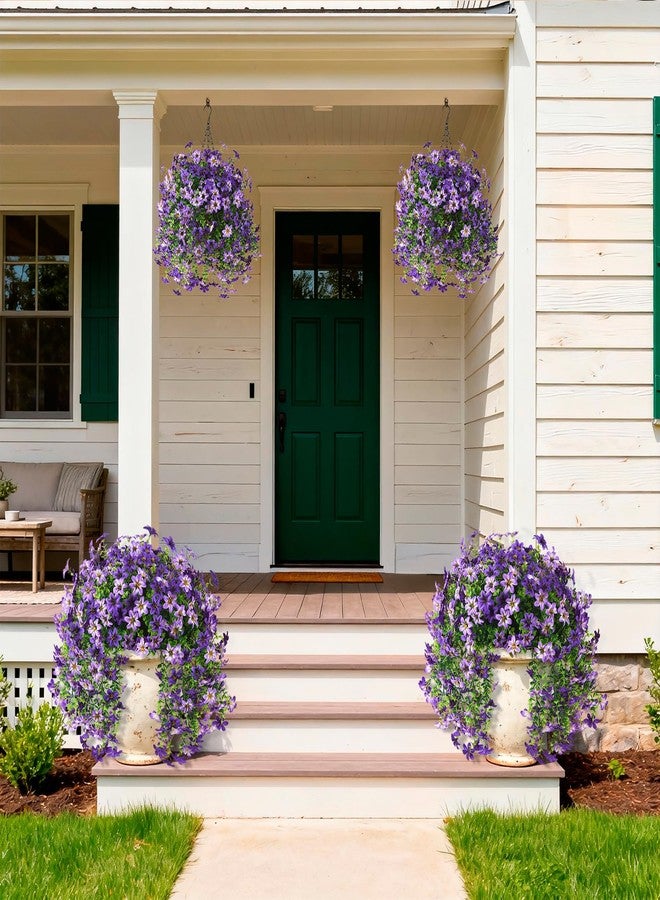 ZFProcess زهور اصطناعية للزينة الخارجية، قطعتان من الزهور الاصطناعية المعلقة لتزيين الحدائق في فصلي الربيع والصيف، زهور صناعية مقاومة للأشعة فوق البنفسجية لتزيين أحواض الزهور الخارجية والشرفات والباحات والنوافذ والمنازل (لون بنفسجي متدرج). - Image 3