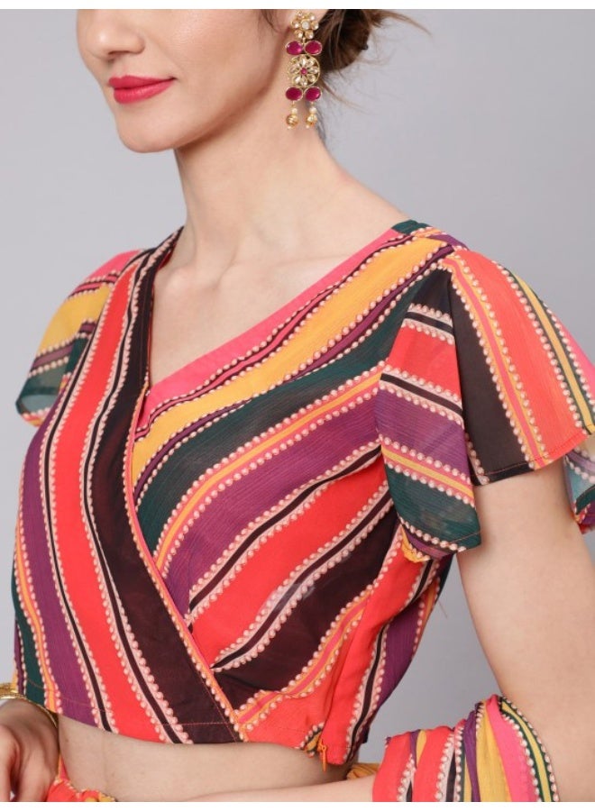 AKS Multicolore Printed Palazzo Saree With Blouse - Image 2